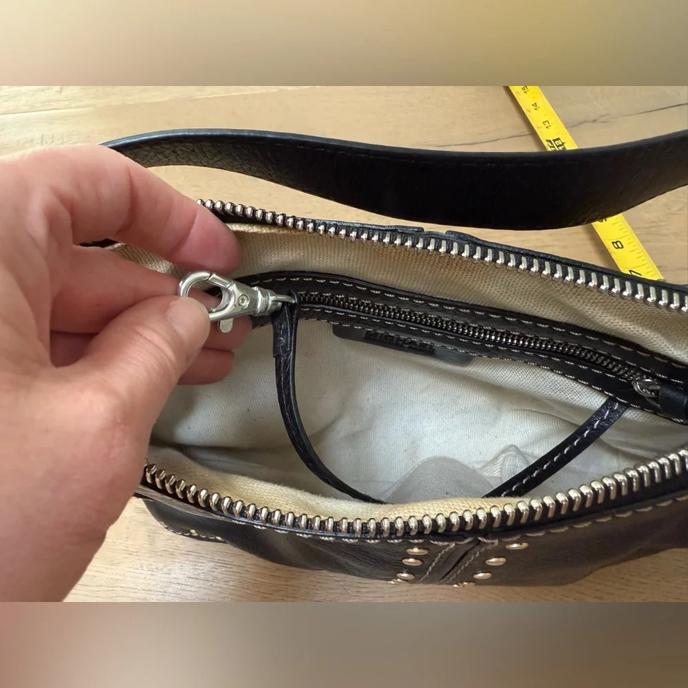 MICHAEL Michael Kors Black Studded Leather Shoulder Bag with Zippered Closure - Picture 9 of 16